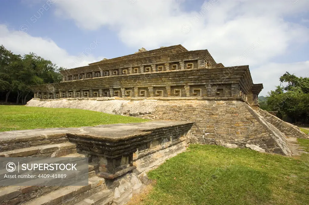 Mexico. Archaeological Site of El Tajin. Founded in the 4th century, achieved its greatest splendor between 800 and 1200. Building C of the Tajin Chico. Near Papantla. Veracruz State.