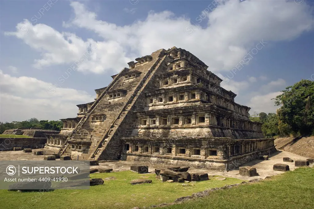 Mexico. Archaeological Site of El Tajin. Founded in the 4th century, achieved its greatest splendor between 800 and 1200. Pyramid of the Niches. Near Papantla. Veracruz State.