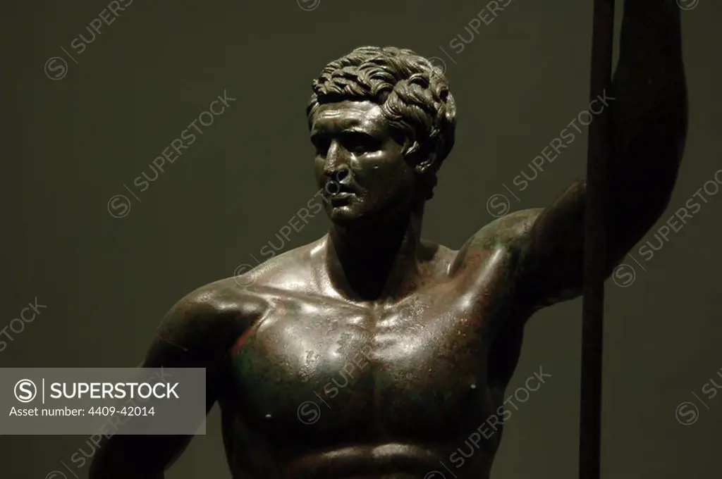 Greek Art. Hellenistic prince represented in heroic nudity. Derives from the statue by Lysippus of Alexander the Great. Is generally considered as the representation of an early portrait of Attalus II, king of Pergamon. Is dated to the 2nd century B.C. Palazzo Massimo. National Roman Museum. Rome. Italy.