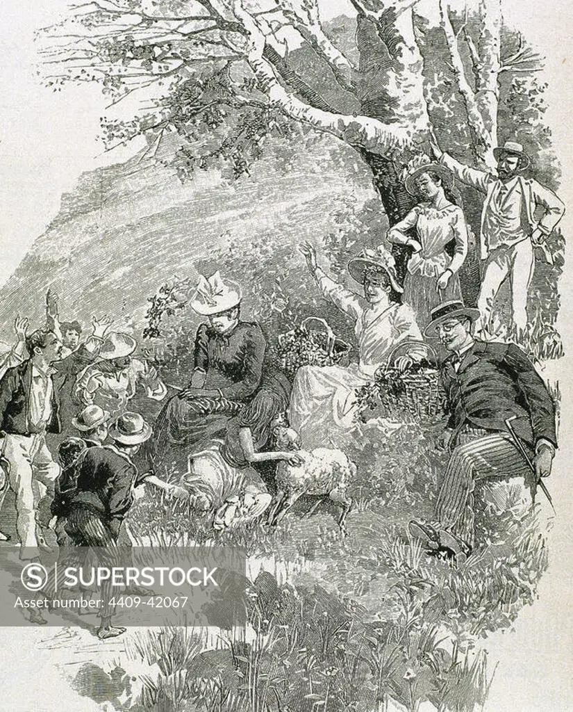 A day in the countryside. Engraving by Bonamore in "The Iberian Illustration", 1891.