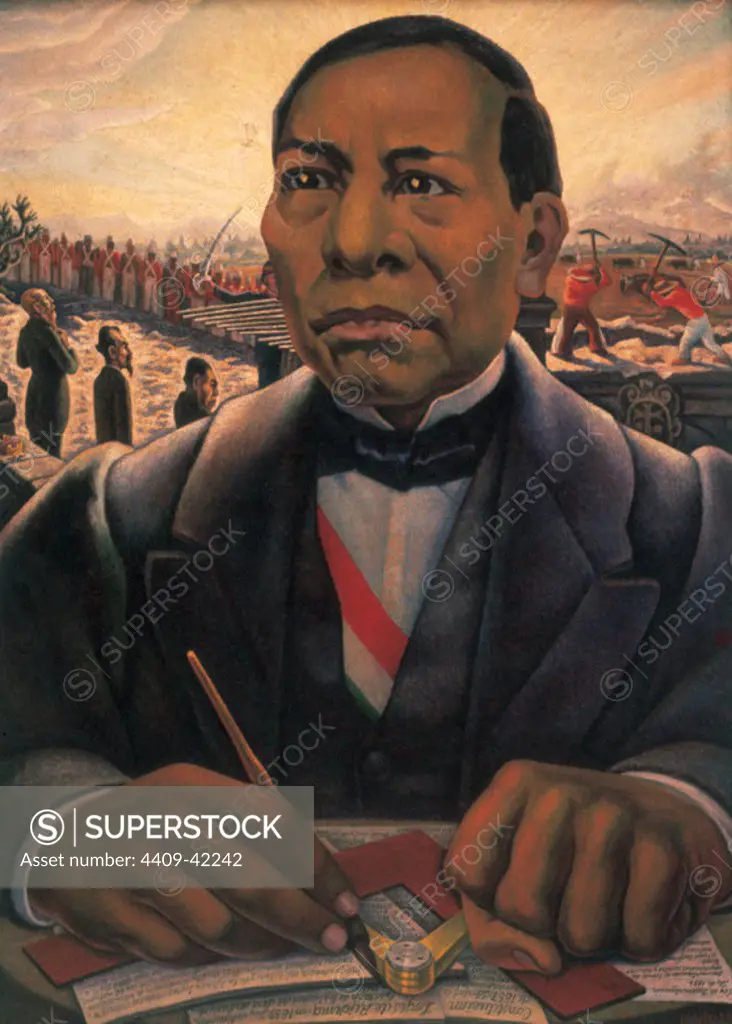 BENITO JUAREZ GARCIA (1806-1872). Político mexicano. Presidente del país entre 1858 y 1864. S. XIX. Retrato realizado en 1948 por el pintor Diego Rivera (1886-1957). Fundación Diego Rivera.