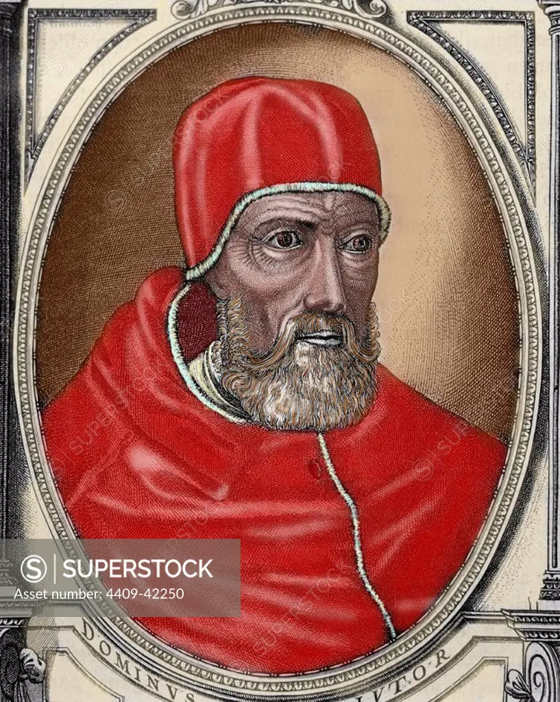 Paul IV (Capriglia ,1476-Rome, 1559). Italian pope (1555-1559), whose name was Giovanni Pietro Carafa. Copy of a facsimile of an engraving N. Beatrizet. Colored.