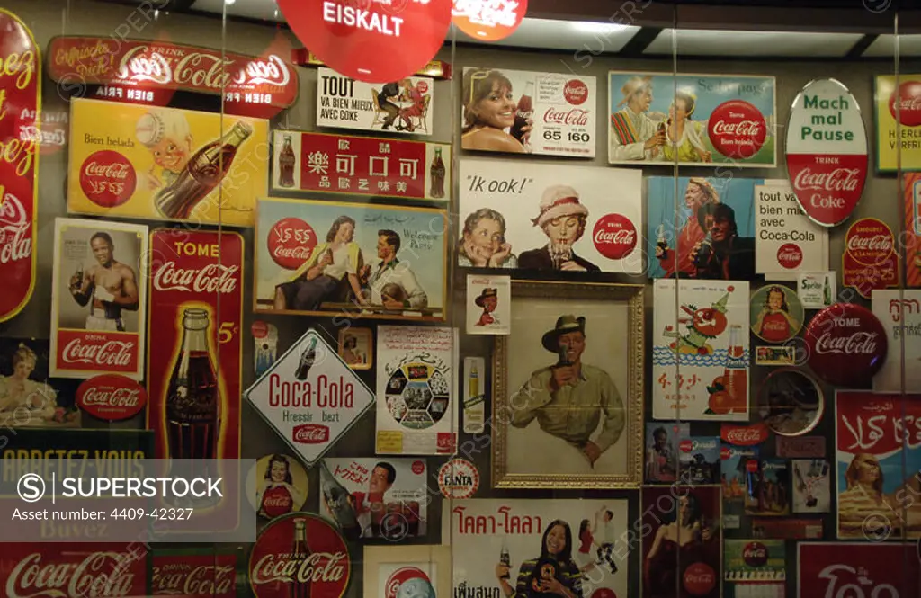 World of Coca-Cola. Permanent exhibition featuring the history of The Coca-Cola Company. Old advertising for Coke. Atlanta. United States.