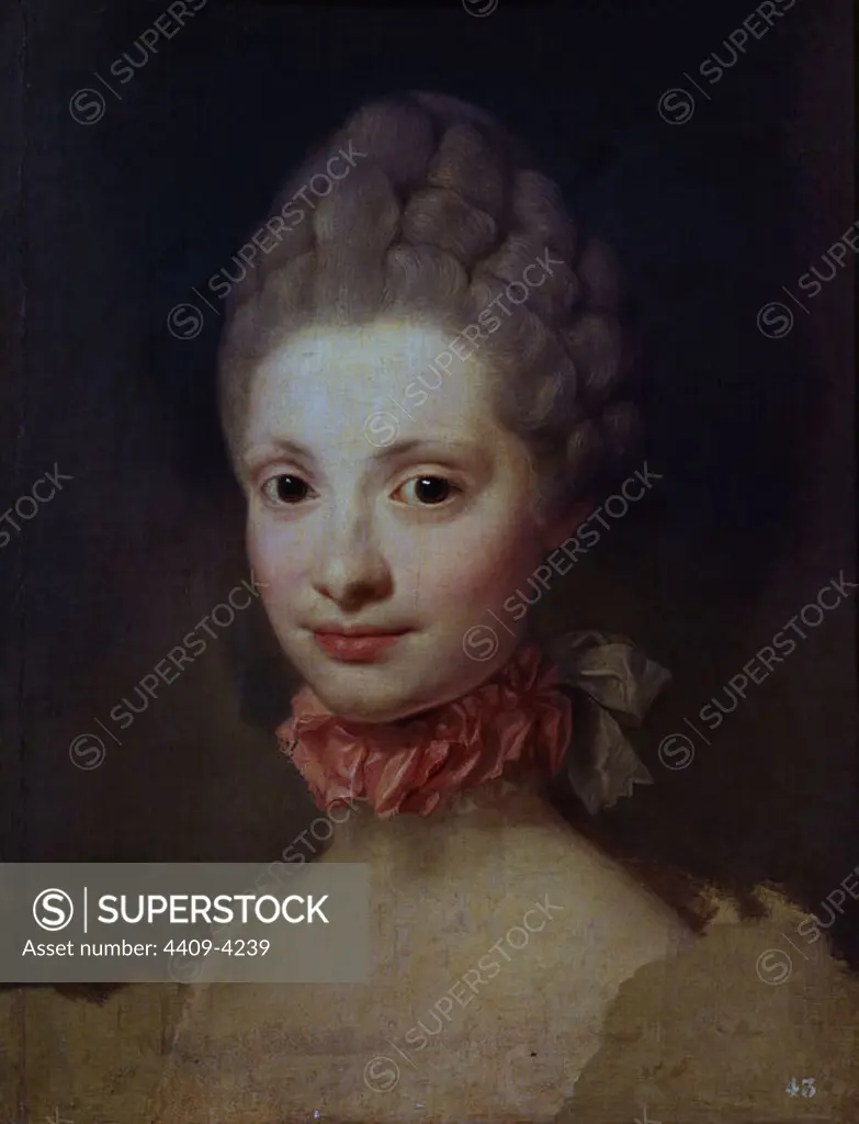 Mary Louise of Parma. 1765. Oil on canvas (48x38). Spanish neoclassicism. Madrid, Prado museum. Author: ANTON RAPHAEL MENGS. Location: MUSEO DEL PRADO-PINTURA. MADRID. SPAIN. CARLOS IV ESPOSA. MARIA LUISA DE PARMA (1751-1819). MARIA LUISA DE BORBON-PARMA (1751/1819). MARIA LUISA DE BORBON-PARMA (1751-1819). MARIA LUISA DE BORBON (1751-1819).