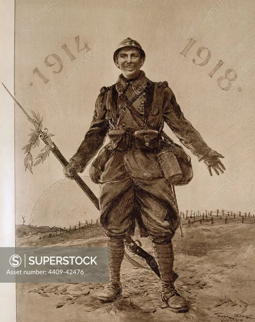 WORLD WAR I (1914-1918). Allied soldier. La Ilustracion francesa, 1918.