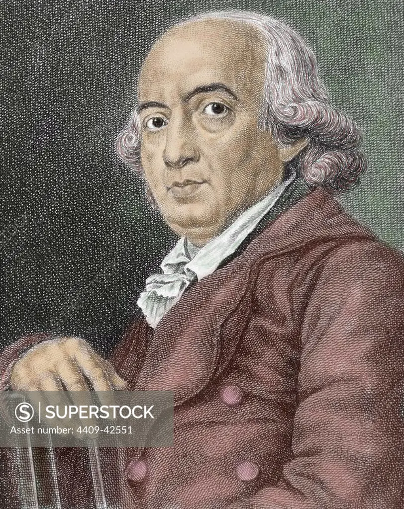 Herder, Johann Gottfried (Mohrungen, East Prussia, 1744-Weimar, 1803). German writer and philosopher. Colored engraving.