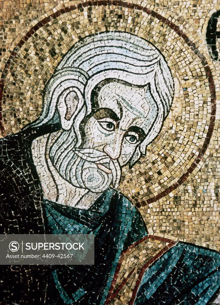 BYZANTINE ART. Saint John the Evangelist. Mosaic in the Baptistery of St. Mark's Basilica, dating between XII-XIV centuries. Venice. Italy.