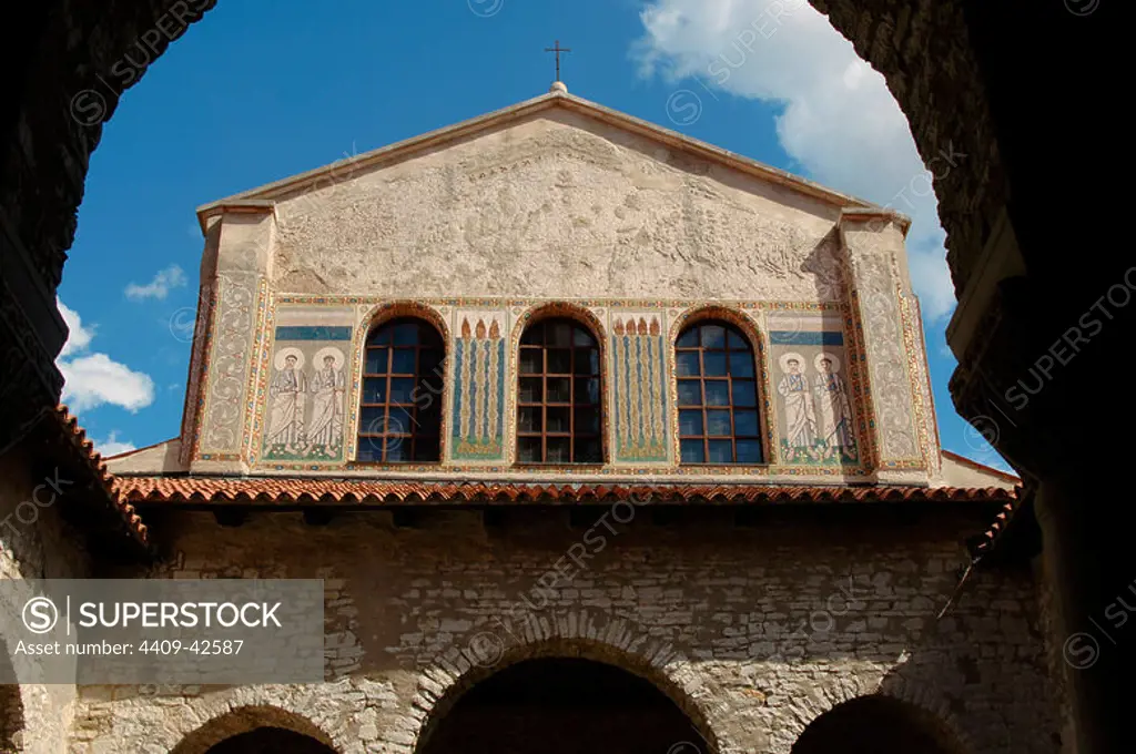 BYZANTINE ART. CROATIA. Euphrasian Basilica. Byzantine church built in the sixth century. World Heritage Site by UNESCO in 1997. Outside view. POREC. Istrian Peninsula.