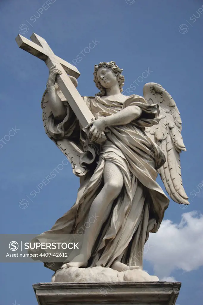Baroque Art. Angel. Statue. Work by Giamlorenzo Bernini, 1669. Sculptures that decorated the St'Angelo Bridge. Rome. Italy. Europe.