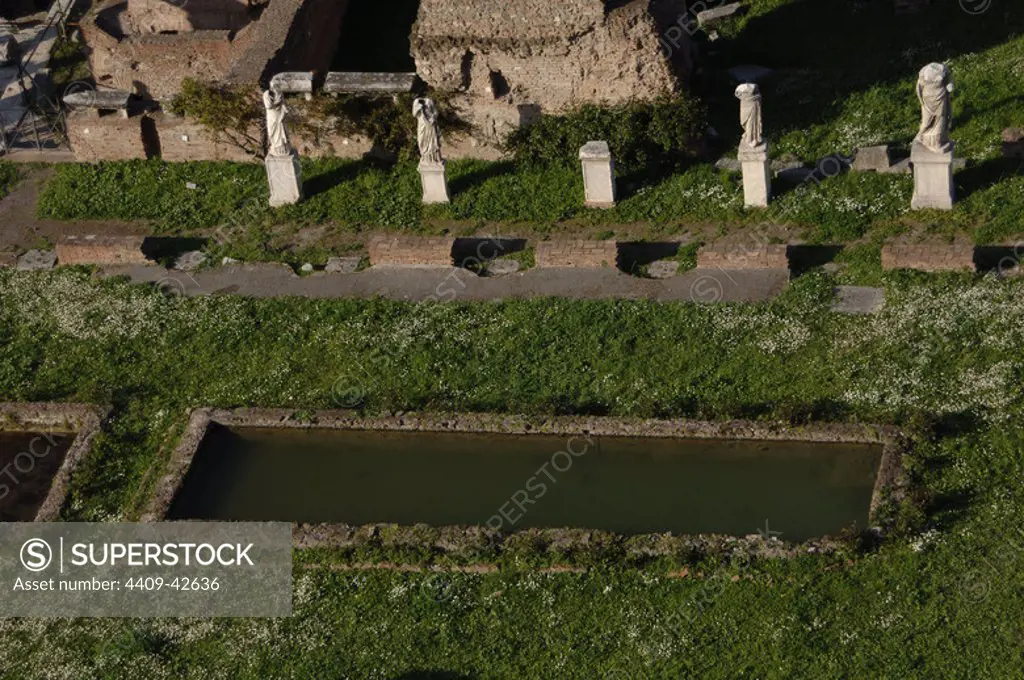 Italy. Rome. House of the Vestal VIrgins. Aerial view. Roman Forum.