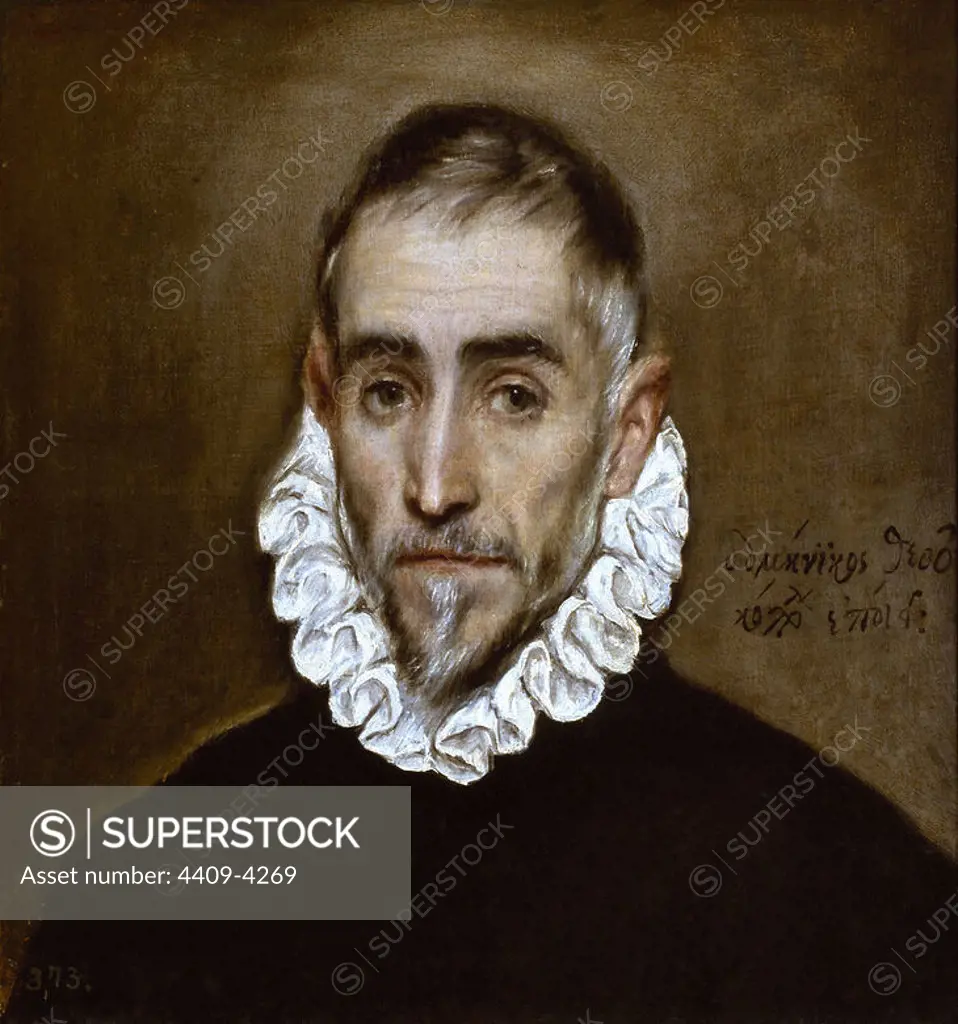 A Knight. Un Caballero. 1584-1594. Oil on canvas. 46x43. Spanish manerist painting. Author: EL GRECO. Location: MUSEO DEL PRADO-PINTURA. MADRID. SPAIN.