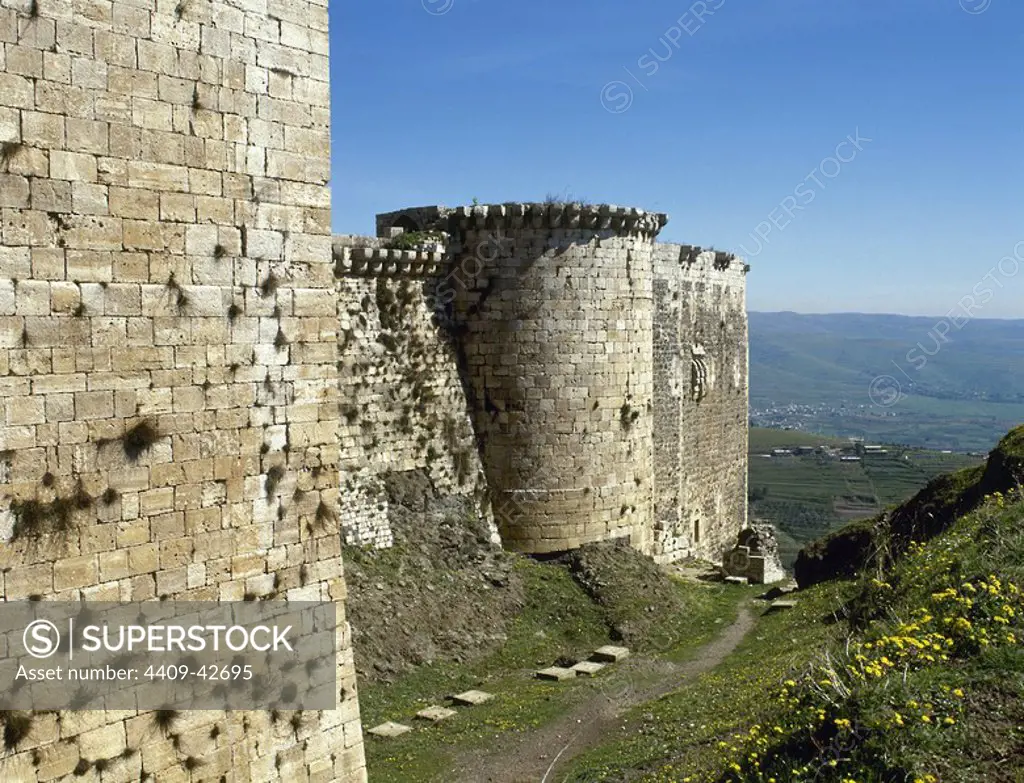 Syria. Krak des Chevaliers. Castle built in the twelfth century by the Knights Hospitaller during the Crusades to the Holy Land.