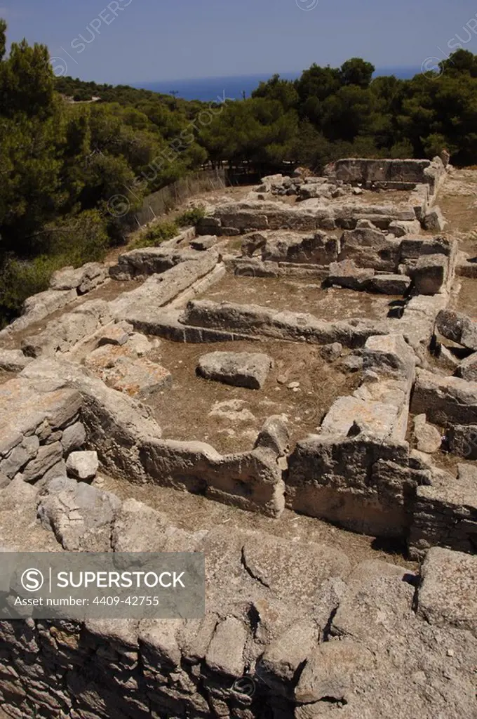 Aphaea Temple. 6th - 5th centuries BC. Foundations. Island of Aegina. Saronic Islands. Greece.