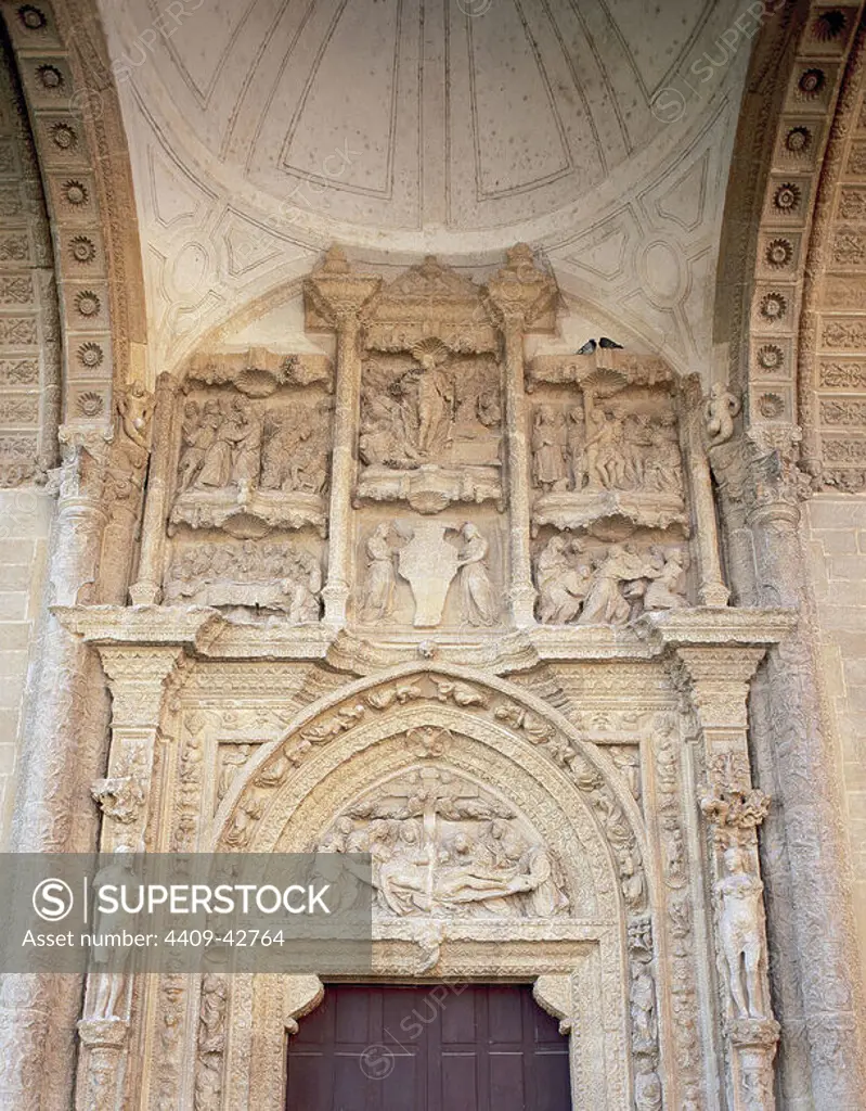 Spain. La Rioja. Casalarreina. Monastery of Our Lady of Mercy. 16th century. Dominican Order. Church. Plateresque portico.
