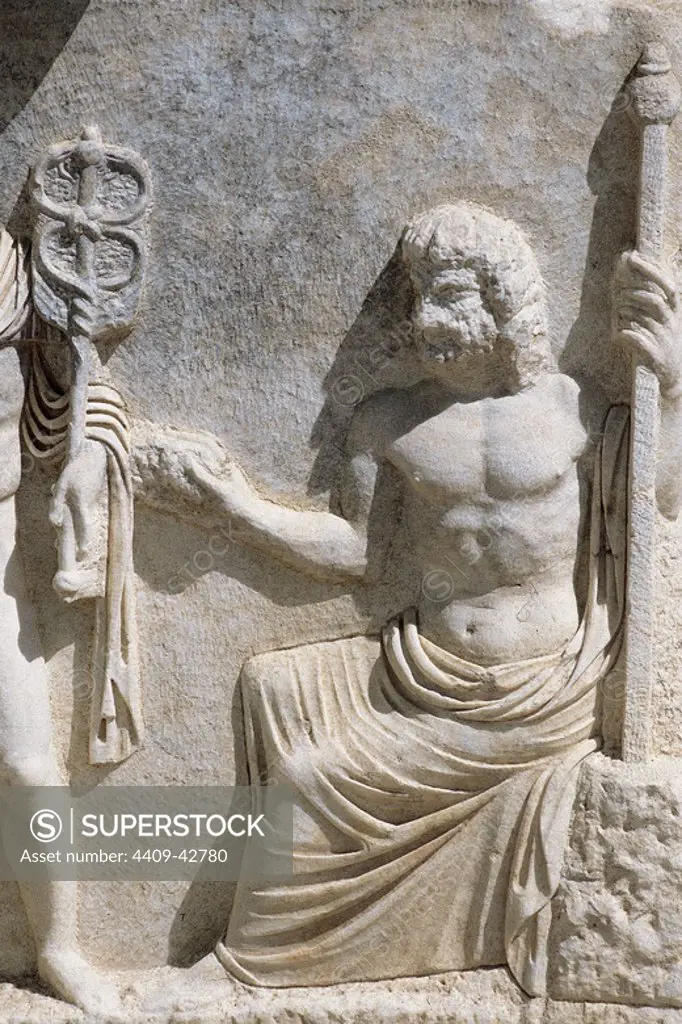 Greek art. Turkey. Relief depicting Zeus. Sarcophagus from the Necropolis of Aphrodisias. 2nd century BC.