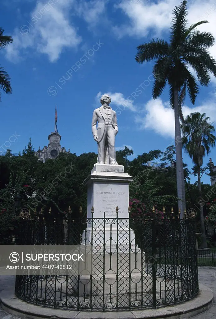 CESPEDES, Carlos Manuel de (Bayamo, 1819-San Lorenzo, 1874). Patriota cubano. Tomó parte activa en la revolución española de 1843. En octubre de 1868 se alzó en el ingenio de la Demajuaga, empezando la guerra de los Diez Años (1868-1878). En abril de 1869 fue proclamado presidente de la Constitución federal. Monumento ubicado en la Plaza de las Armas. LA HABANA. Cuba.