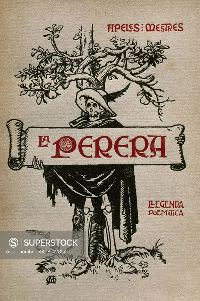 Apeles Mestres (1854-1936). Writer, cartoonist, illustrator and musician Spanish. La Perera (The Pear). Cover. 1908. Illustrated by the author.