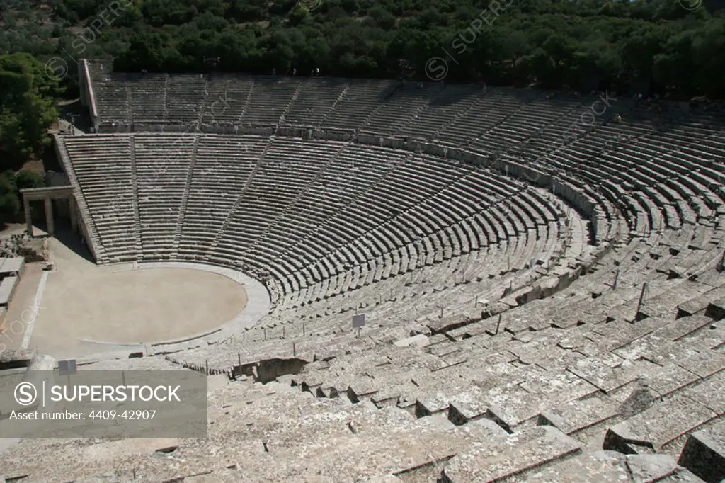 Greek Art. Epidaurus Theater by Polykleitos the Younger. Epidaurus. Peloponnese. Greece. Europe.