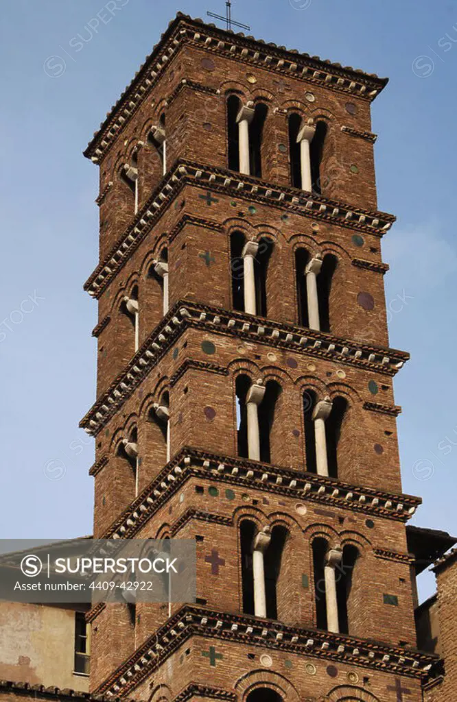 Italy. Rome. Basilica of Saints John and Paul. Bell tower. 11th century.