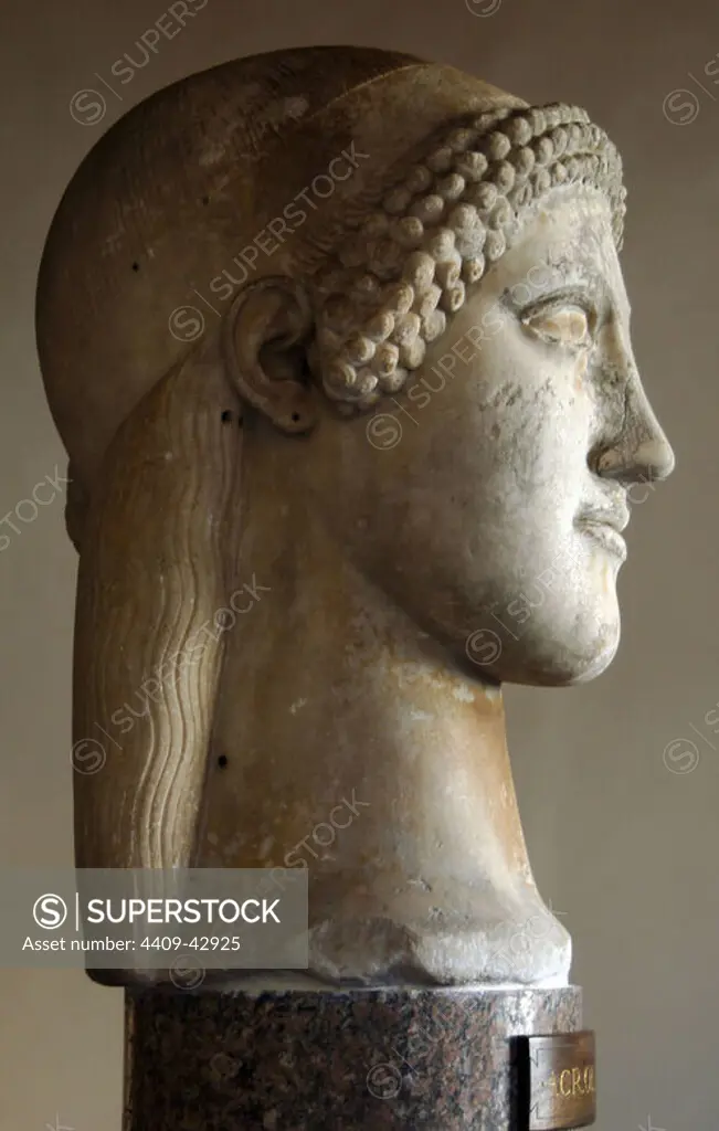 Magna Graecia. Greeks. Acrolith. Head. 480 BC. Luduvisi Collection. Altemps Palace. National Museum of Rome. Italy.