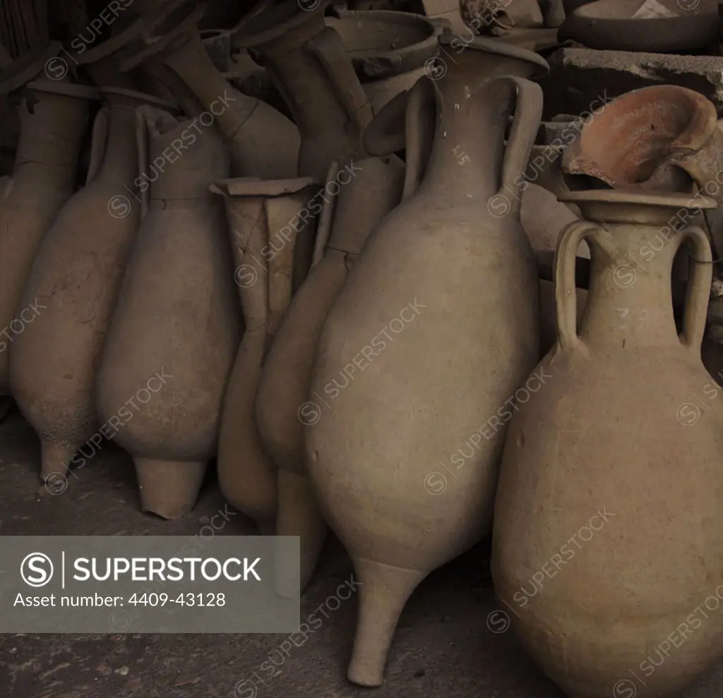 Italy. Pompeii. The Antiquarium. Amphoras. Roman period.