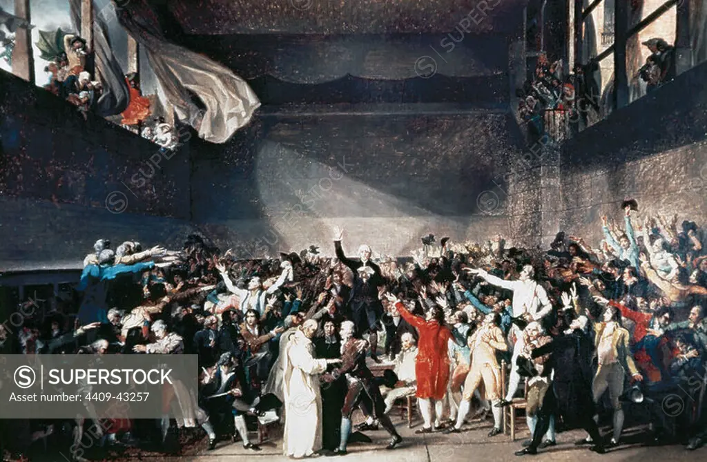 Jacques-Louis David (1748-1825). French painter in the Neoclassical style. French Revolution. The Tennis Court Oath (June 20, 1789). Painting. Carnavalet Museum. Paris. France.
