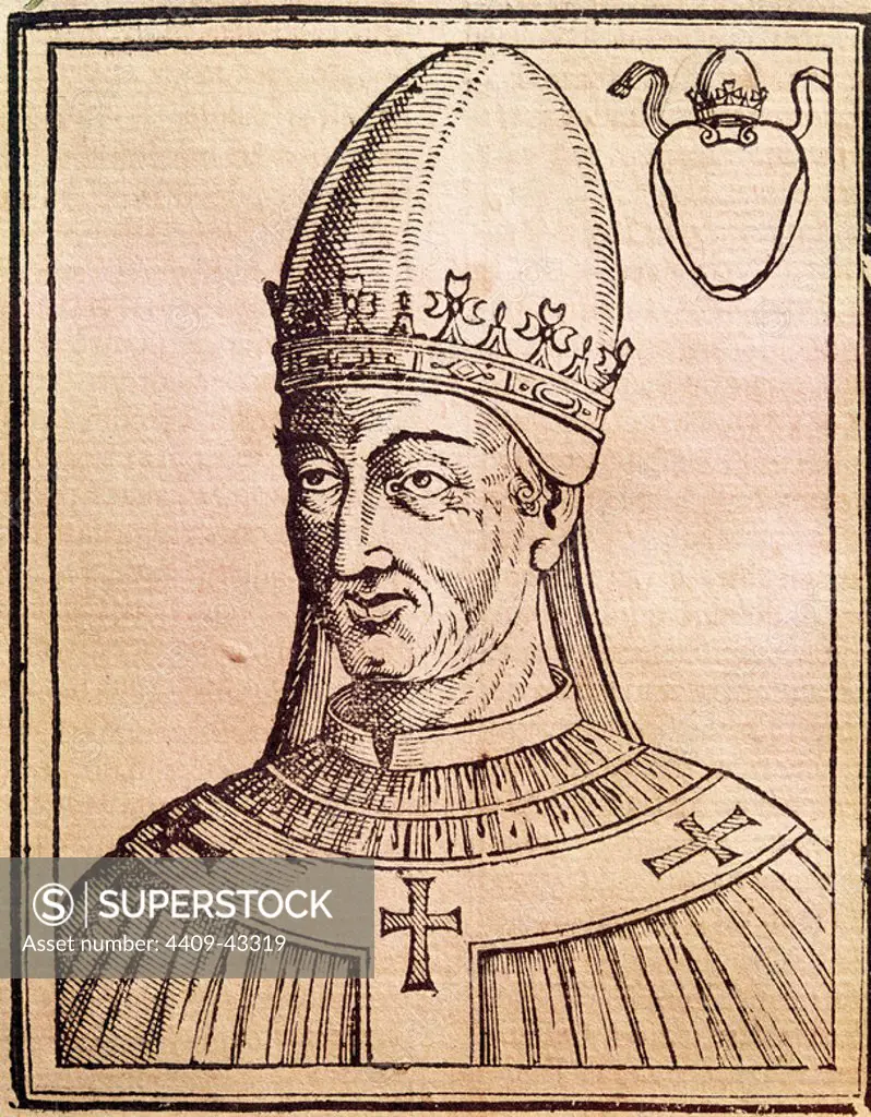 Pope Vigilius (c. 500-555). Roman pope (537-555), elected in 536. Portrait. Engraving. National Library. Rome. Italy.