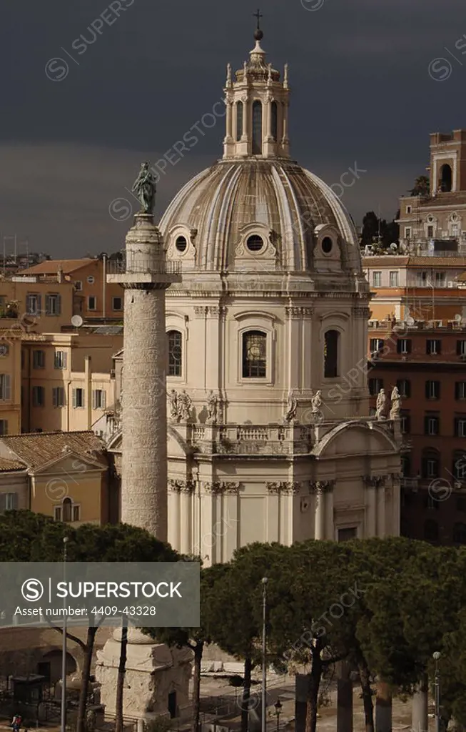 Italy. Rome. Church of the Most Holy Name of Mary. 18th century. First, the Trajan Column. Trajan Forum.