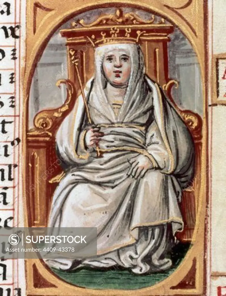 Urraca of Leo´n and Castile (1079-1126). Queen regnant of Leo´n, Castile, and Galicia (1109-1126). Portrait from "Genealogies of the Kings of Spain" (1526-1535). National Library. Madrid. Spain.