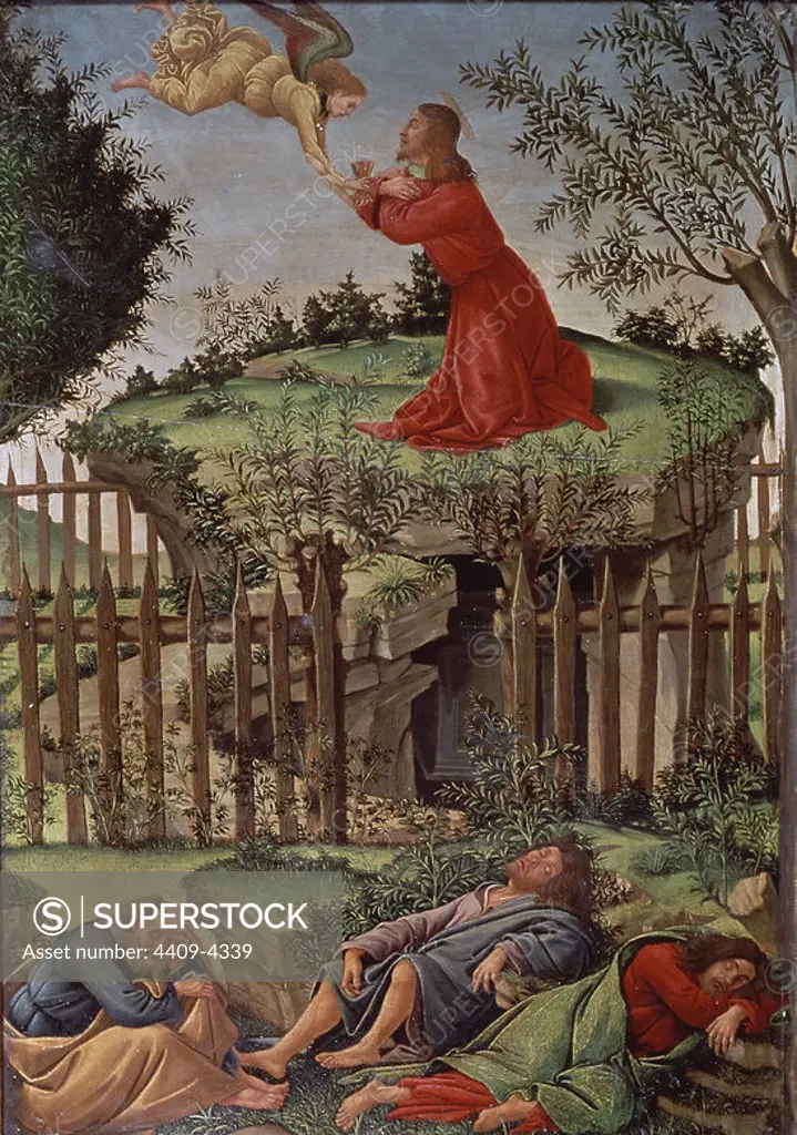 'The Agony in the Garden', c. 1499, Tempera on panel, 53 x 35 cm. Author: SANDRO BOTTICELLI. Location: CATEDRAL-CAPILLA REAL-INTERIOR. GRANADA. SPAIN. JESUS.