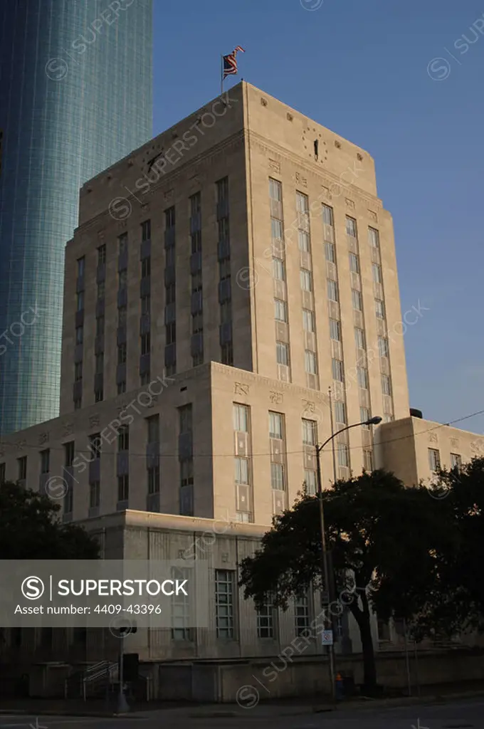 United States. Houston City Hall. Exterior. State of Texas.