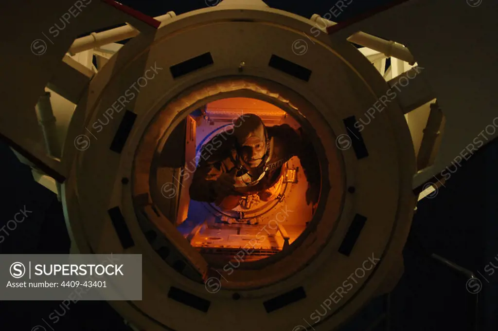 Apollo-Soyuz Test. Training platform for American and Russian astronauts in a space cooperation project (July 1975). Lyndon B. Johnson Space Center (JSC). Houston. State of Texas. United States.