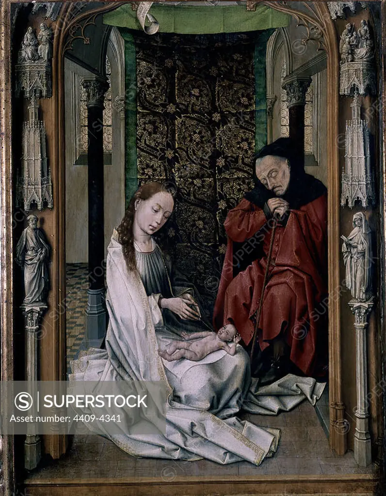 'The Nativity', 1435-1438, Oil on panel, 49,5 x 36,9 cm. Author: ROGIER VAN DER WEYDEN. Location: CATEDRAL-CAPILLA REAL-INTERIOR. GRANADA. SPAIN. CHILD JESUS. VIRGIN MARY. SAN JOSE ESPOSO DE LA VIRGEN MARIA.