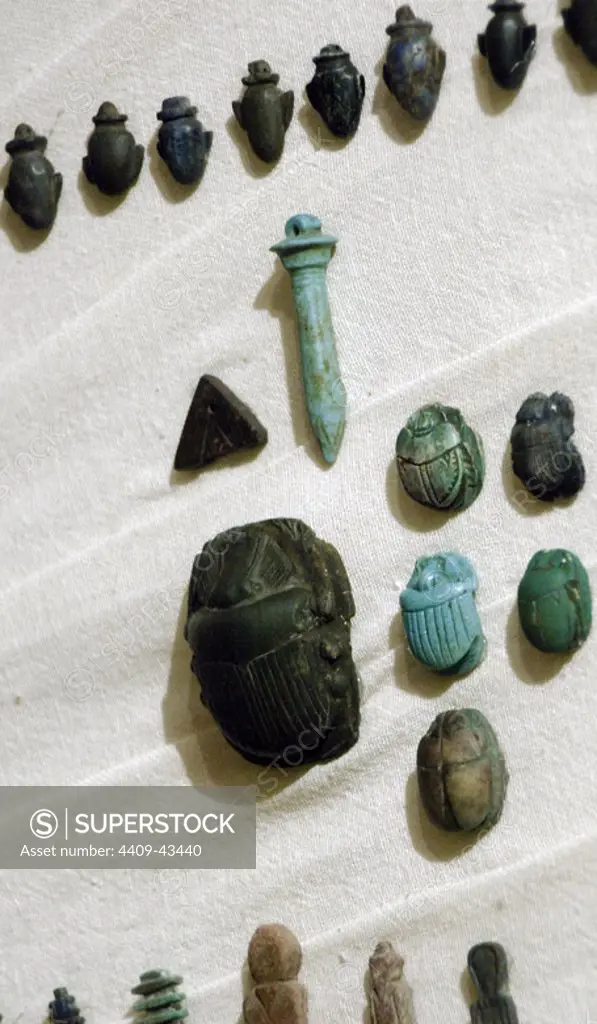 Group of Egyptian amulets. Museum of Fine Arts. Budapest. Hungary.