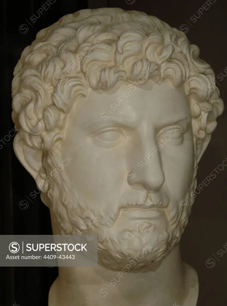 Publio Aelio Hadrian (76-138). Roman Emperor (117-138). Bust. Plaster. From Temple of Hadrian or Hadrianeum. Rome. Italy.
