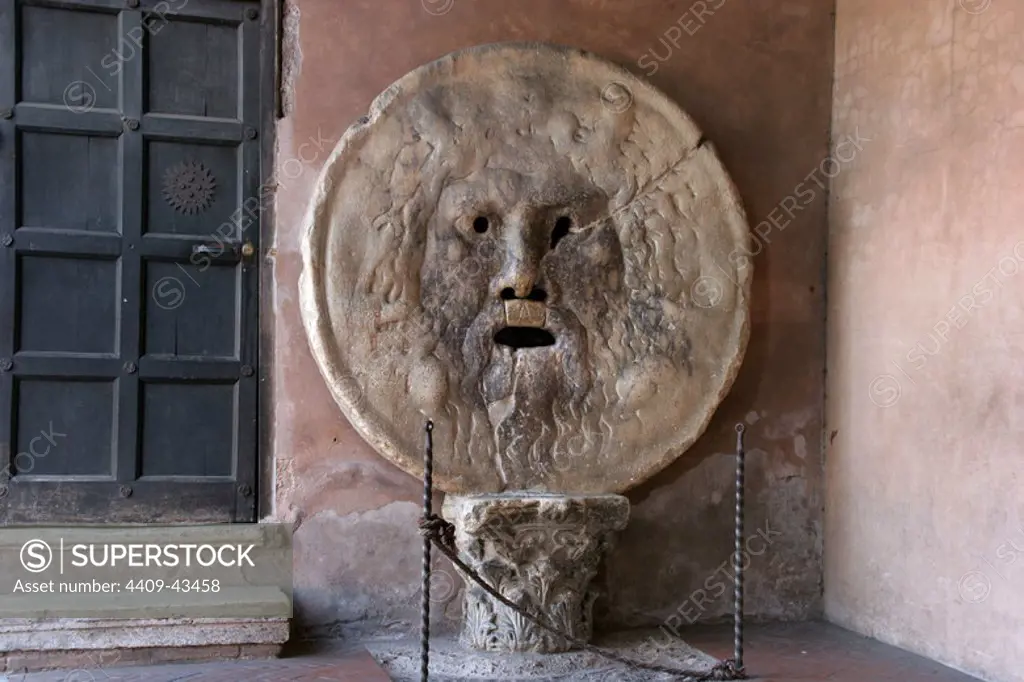 The Mouth of Trurh. Marble. 1st century A.D. Basilica of Saint Mary in Cosmedin. Rome. Italy.