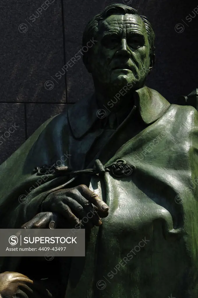 Franklin D. Roosevelt (1882-1945). 32th President of the United States. Bronze statue. Detail. Franklin Delano Roosevelt Memorial. Washington D.C. United States.