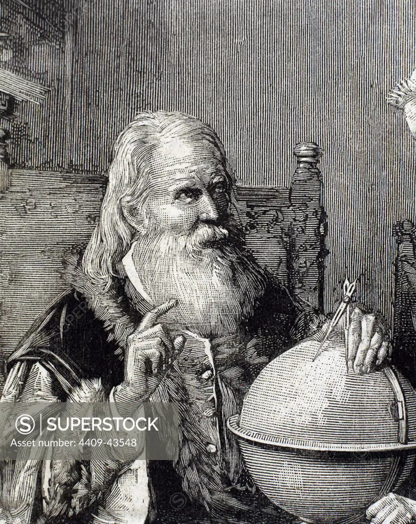 Galileo Galilei (1564-1642). Physicist, Italian mathematician and astronomer. Galileo demonstrating his astronomical theories. Engraving by Rico in the "Spanish and American Illustration" (1884).