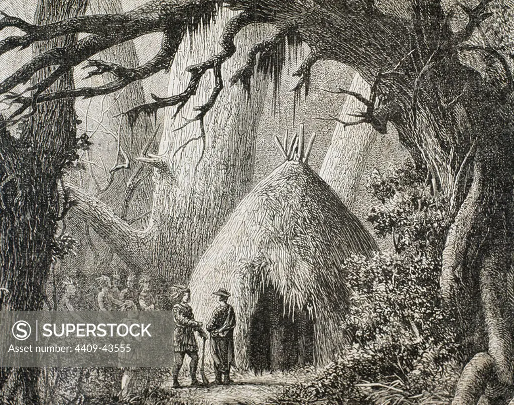 Expedition to Florida. Deserted Village. Engraved by T. Delangle, 1875.