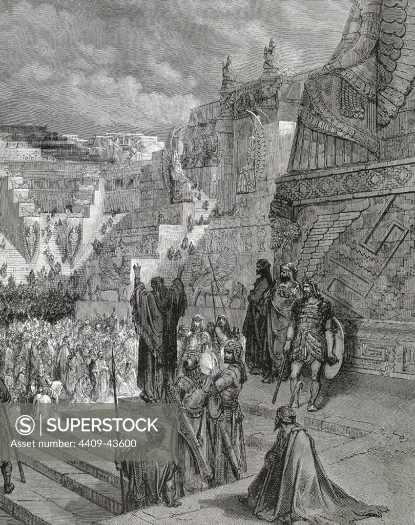 Artaxerxes I of Persia. King of the Persian Empire from 465 BC to 424 BC. Artaxerxes I gives freedom to the Israelites. Engraving by Ligny on an illustration from G. Dore for "The Bible in images".