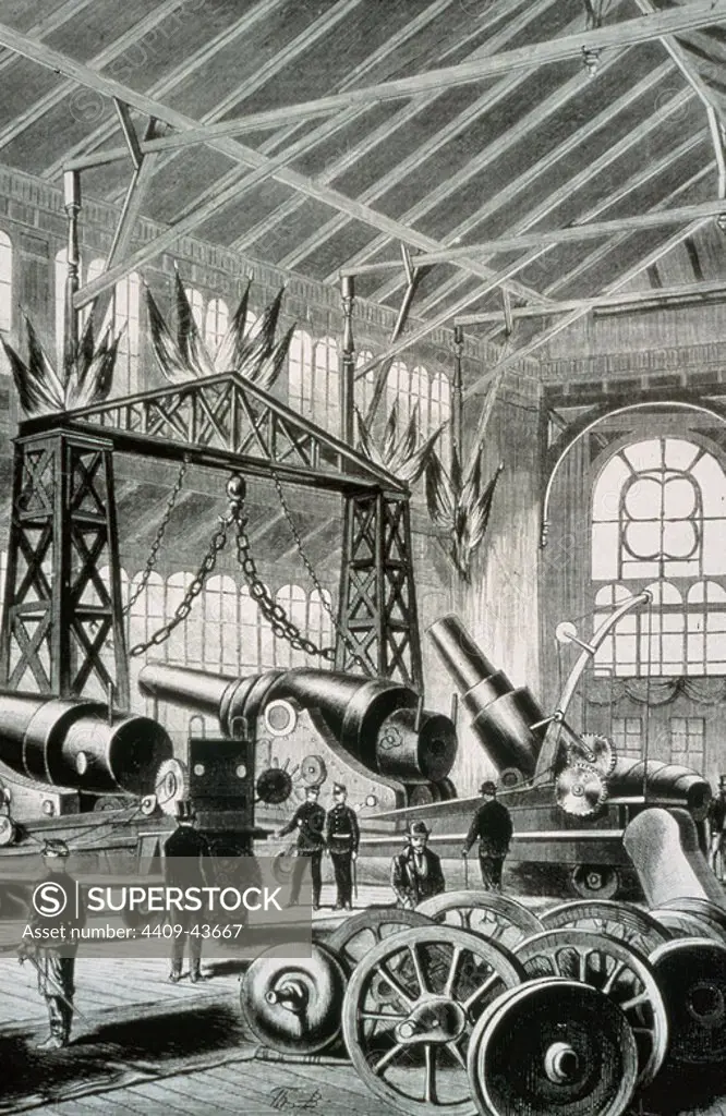 Austria. Vienna. World Exposition, 1873. Krupp Pavilion. Interior. Engraving.