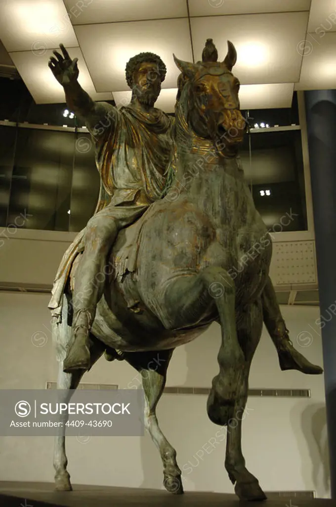 Marcus Aurelius (121-180). Roman Emperor from 161 to 180. Equestrian statue. Sculpture. Bronze. Capitoline Museums. Rome. Italy.