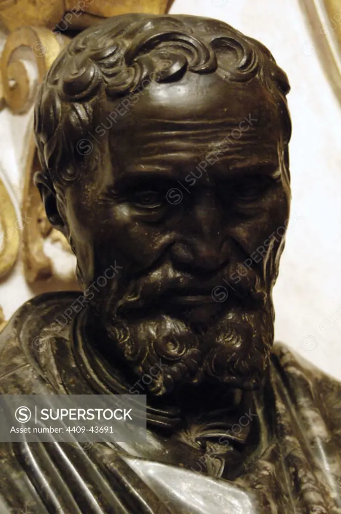 Michelangelo Buonarroti (1475-1564). Bust. Marble and bronze by the italian mannerist painter and sculptor Daniele da Volterra (1509-1566). Capitoline Museums. Rome. Italy.