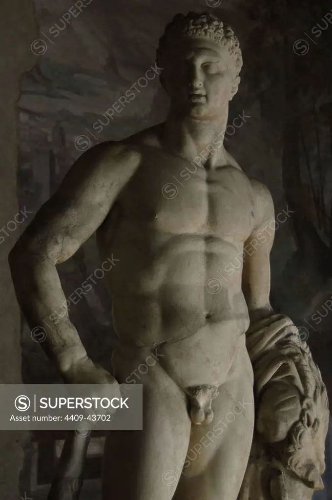 Hercules. Roman god (Greek Heracles). Statue. Marble. Collection Lodovisi. Altemps Palace. National Museum. Rome. Italy.
