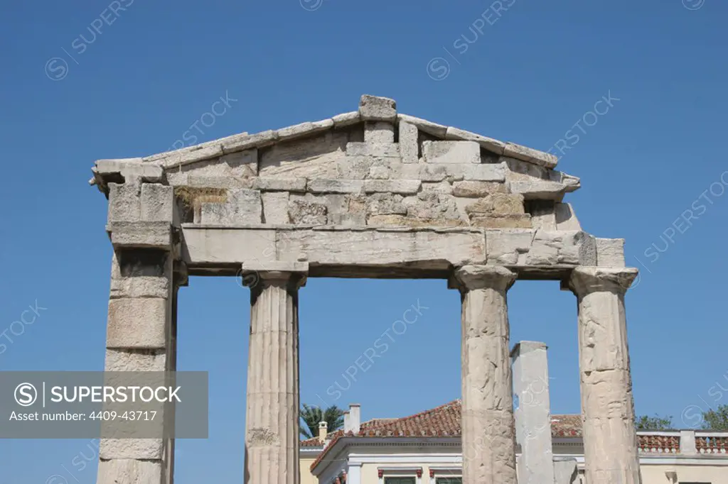 Roman Art. Roman Agora. Remains of the gate into the Roman Forum. Athens. Central Greece. Attica. Europe.
