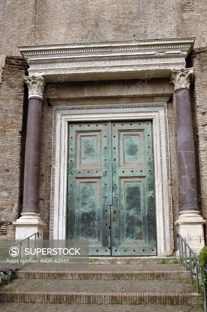 Temple of Romulus. Bronze door. Roman Forum. Rome. Italy.
