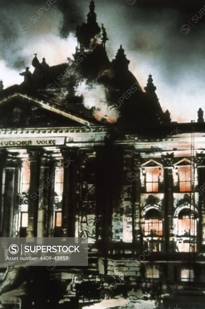 Reichstag fire at 1933, 27 february. Berlin. Germany.