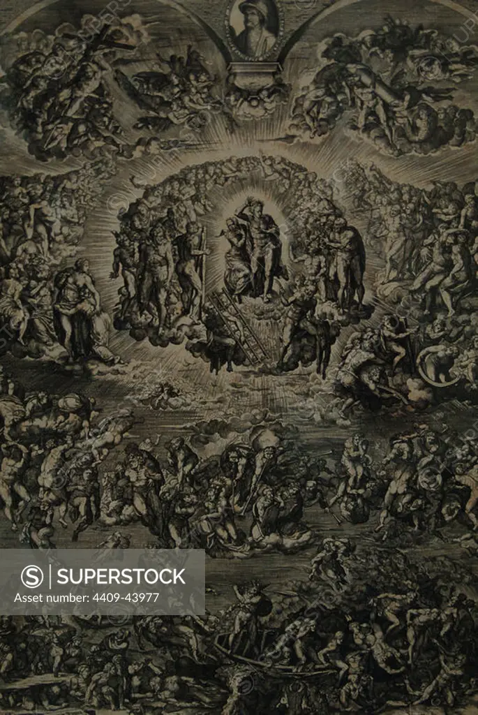 Martino Rota (c.1520-1583). Dalmatian artist. The Last Judgment, 1569. Engraving after a work of Michelangelo. Blanton Museum of Art. Austin. United States.