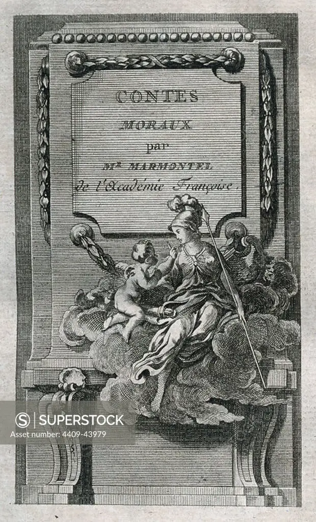 Jean Francois Marmontel (1723-1799). French writer and historian. Moral Tales. Title cover. Edition printed in Liege, 1777. Library of Catalonia. Barcelona. Spain.