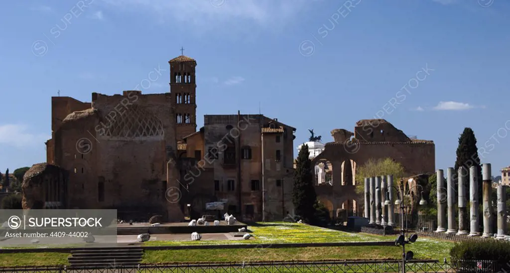 Italy. Rome. Ruins of Temple of Venus and Roma. Roman Forum.